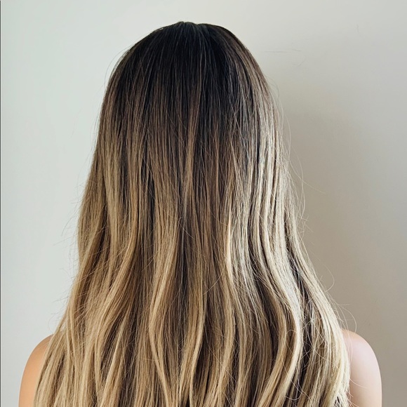 Very Pretty Ombre Golden Brown Synthetic Wig with Bangs - Picture 10 of 11